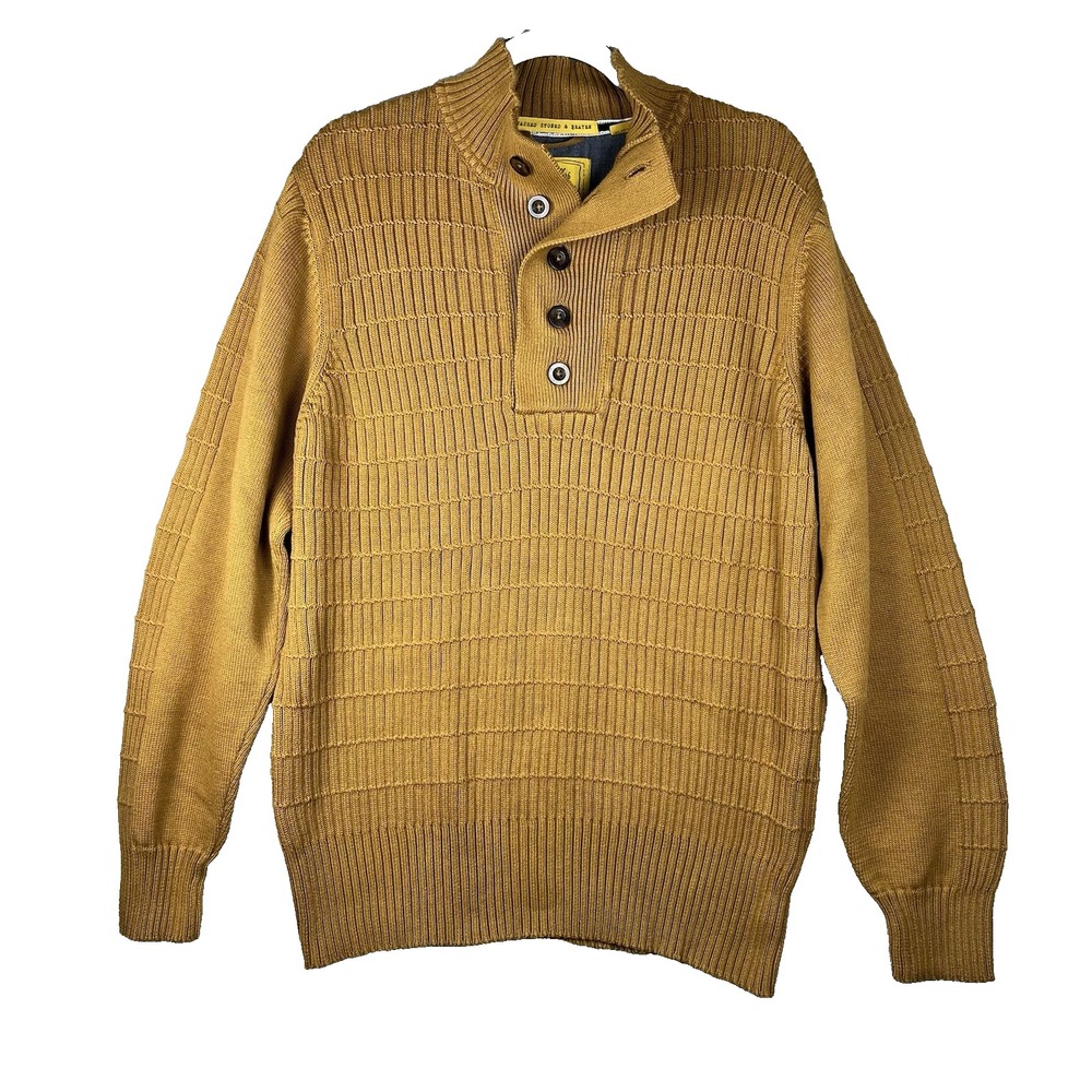 WASHED STONED AND BEATEN  Men's Sweater Size Large Mustard Color Button‎ Collar